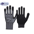 NMSAFETY black foam nitrile coated anti slip cut resistant gloves with dots